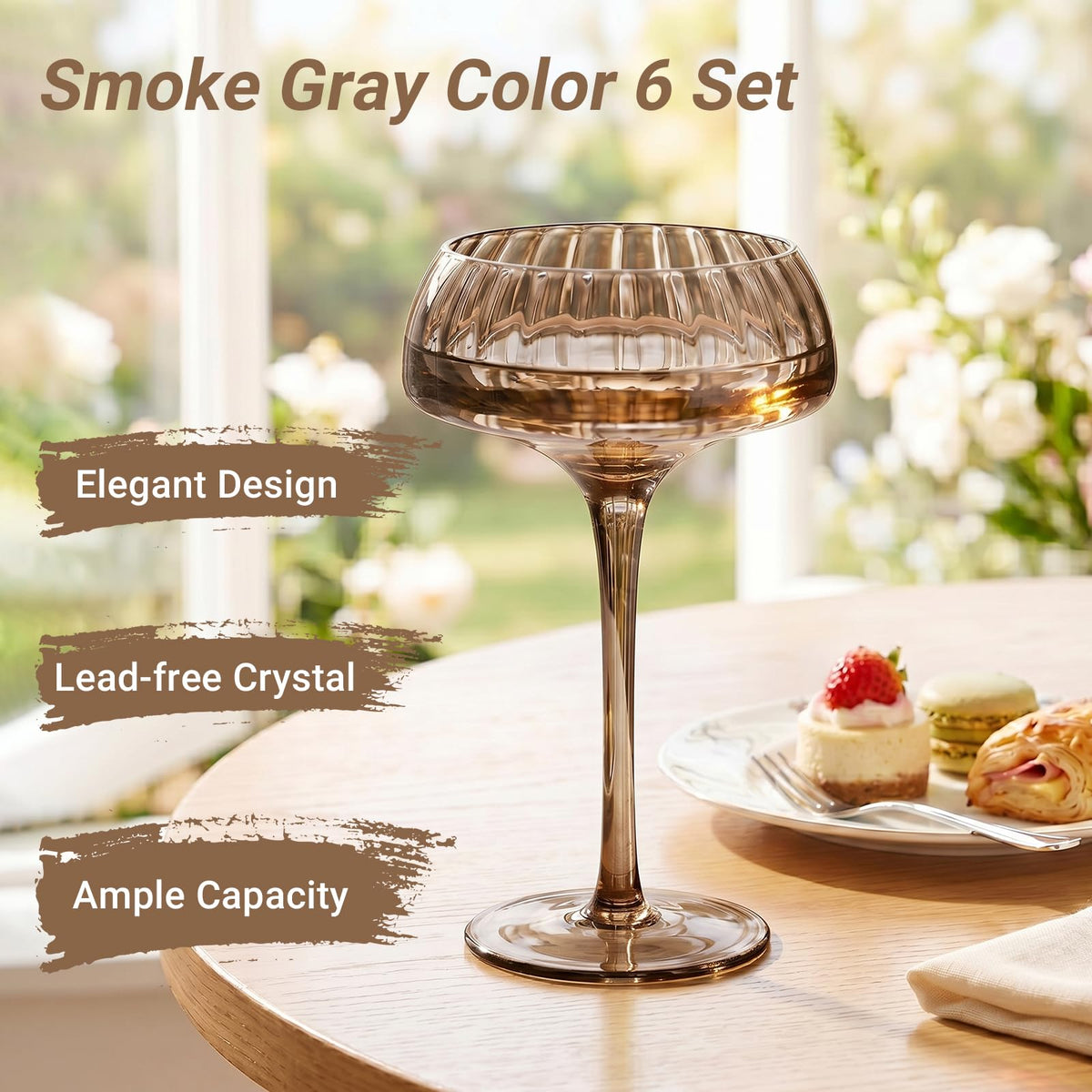 Smoke Gray Coupe Glasses Set of 6 D7922