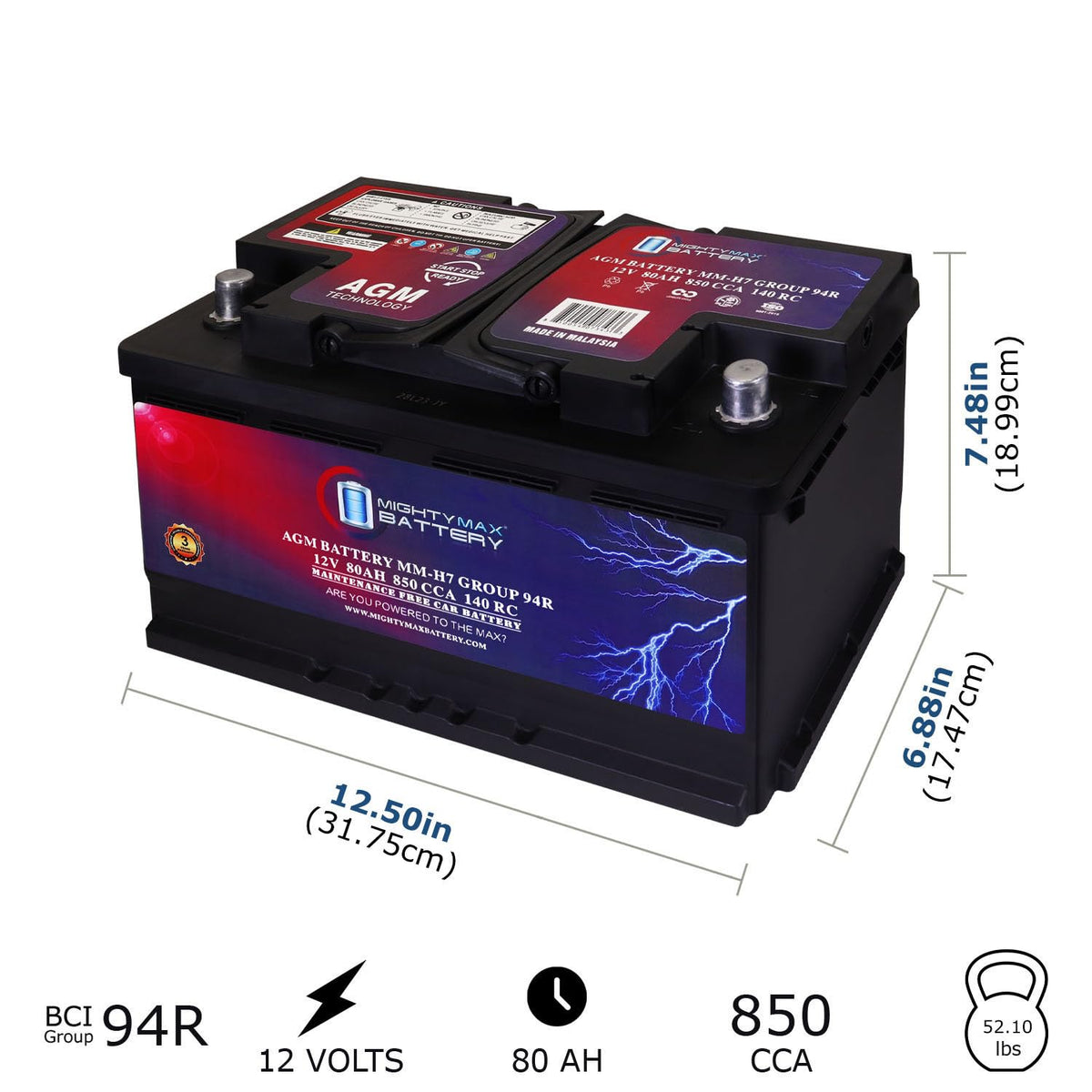 12V 80AH 850 CCA Replacement Battery U155