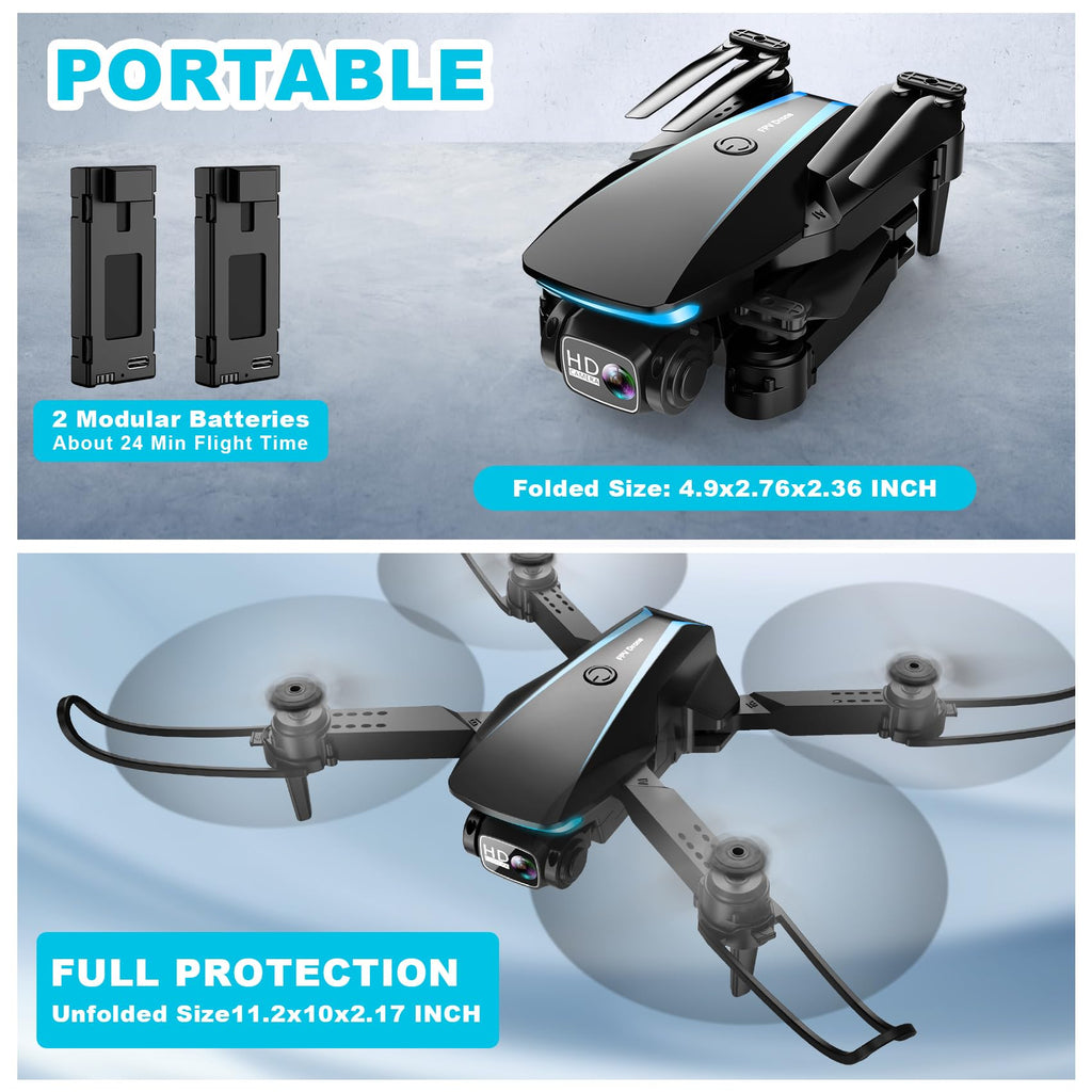 1080P HD Foldable Drone with Camera, 2 Batteries, Carrying Case C161
