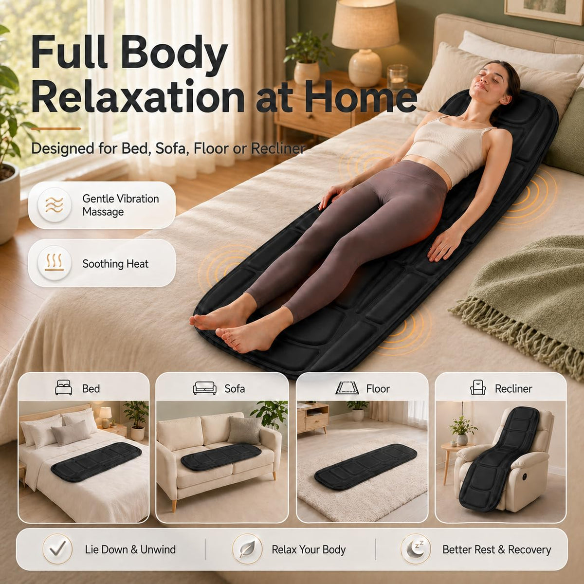 Heated Vibration Full Body Massage Mat with Lumbar Support Cushion U61522