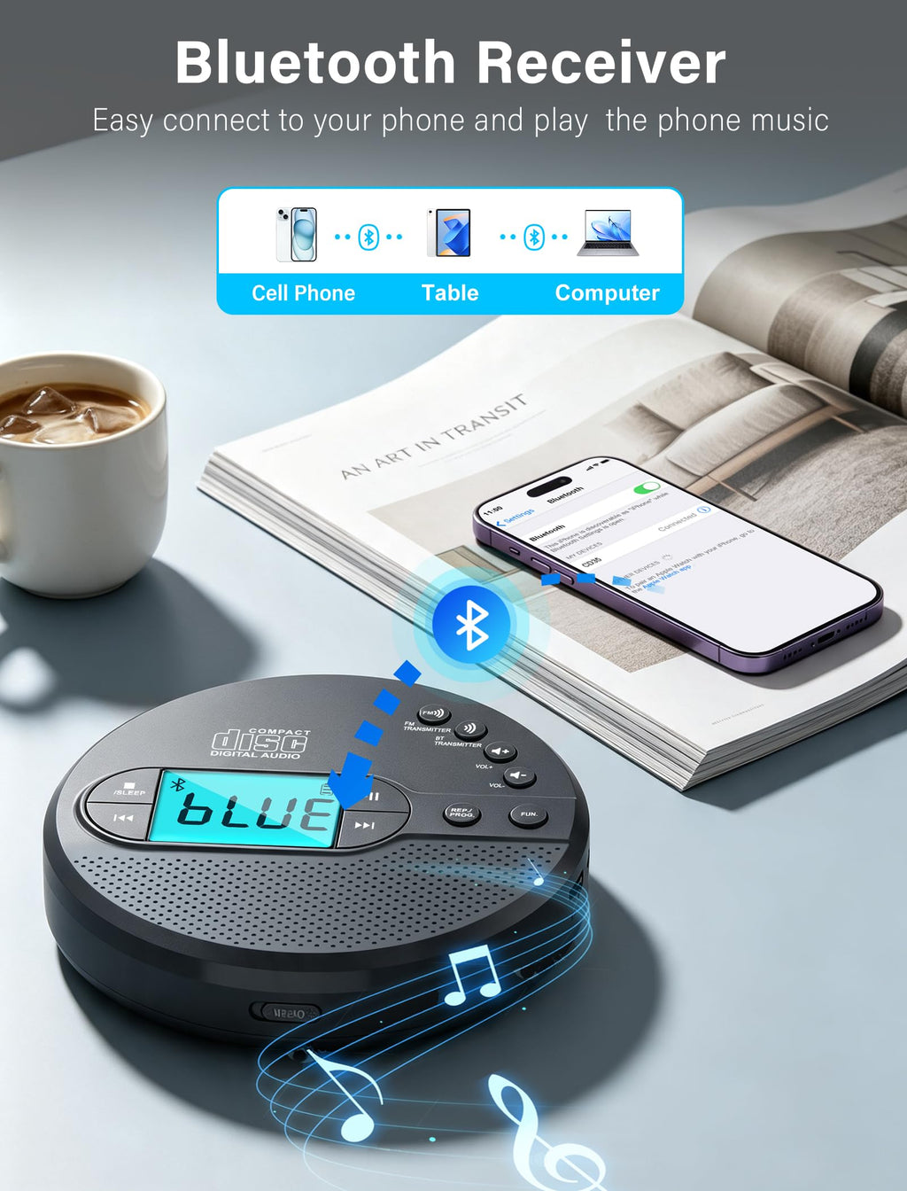 Portable CD Player with Bluetooth USB AUX FM X4296