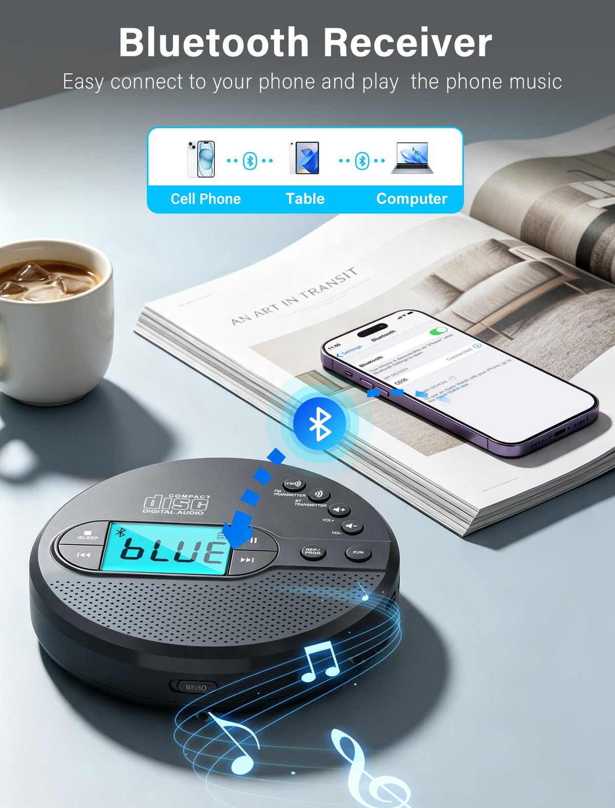 Portable CD Player with Bluetooth USB AUX FM X4296