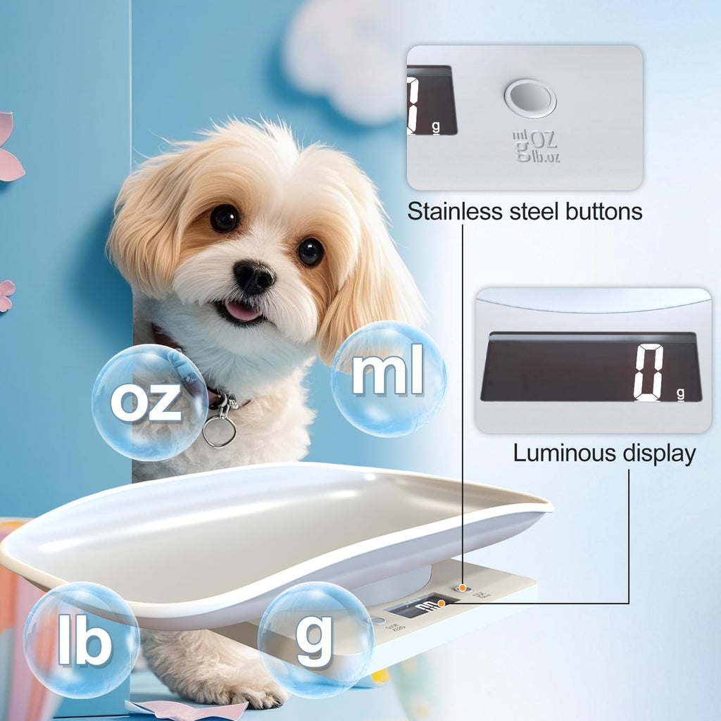 Digital Pet Scale for Small Animal, LED Display, Measures Up to 15kg, White R301