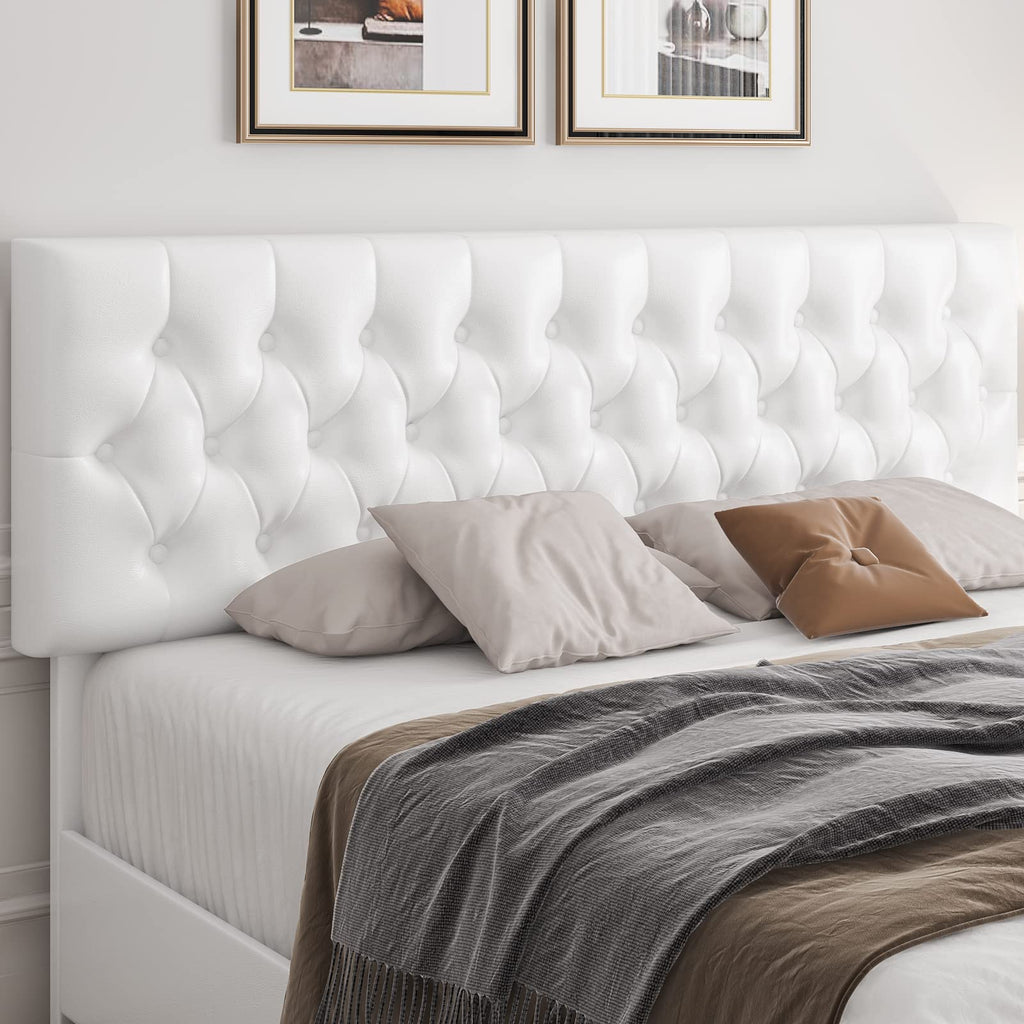 Full Size White Faux Leather Upholstered Platform Bed Frame with 4 Storage Drawers S2343