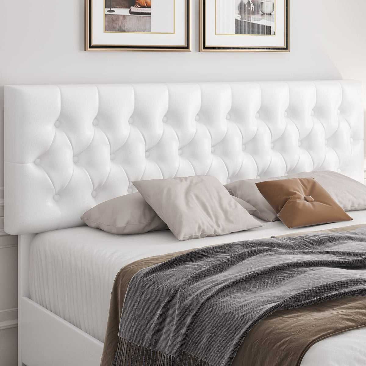 Full Size White Faux Leather Upholstered Platform Bed Frame with 4 Storage Drawers S2343