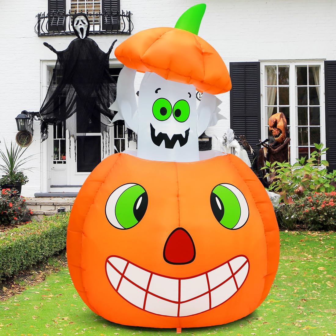 5 FT Animated Pumpkin Ghost Inflatable Outdoor Decoration W7854