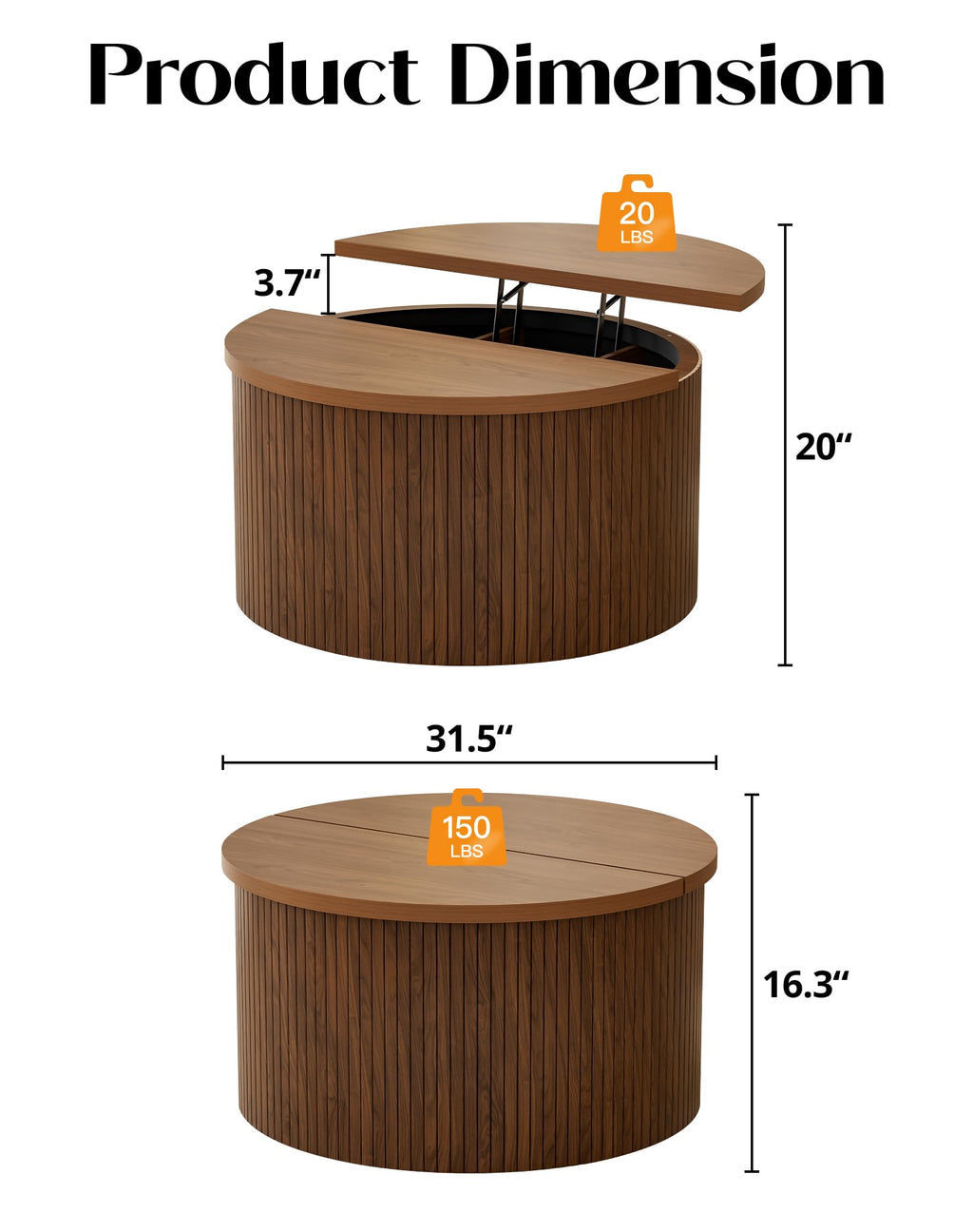 Round Lift Top Coffee Table with Storage V406601
