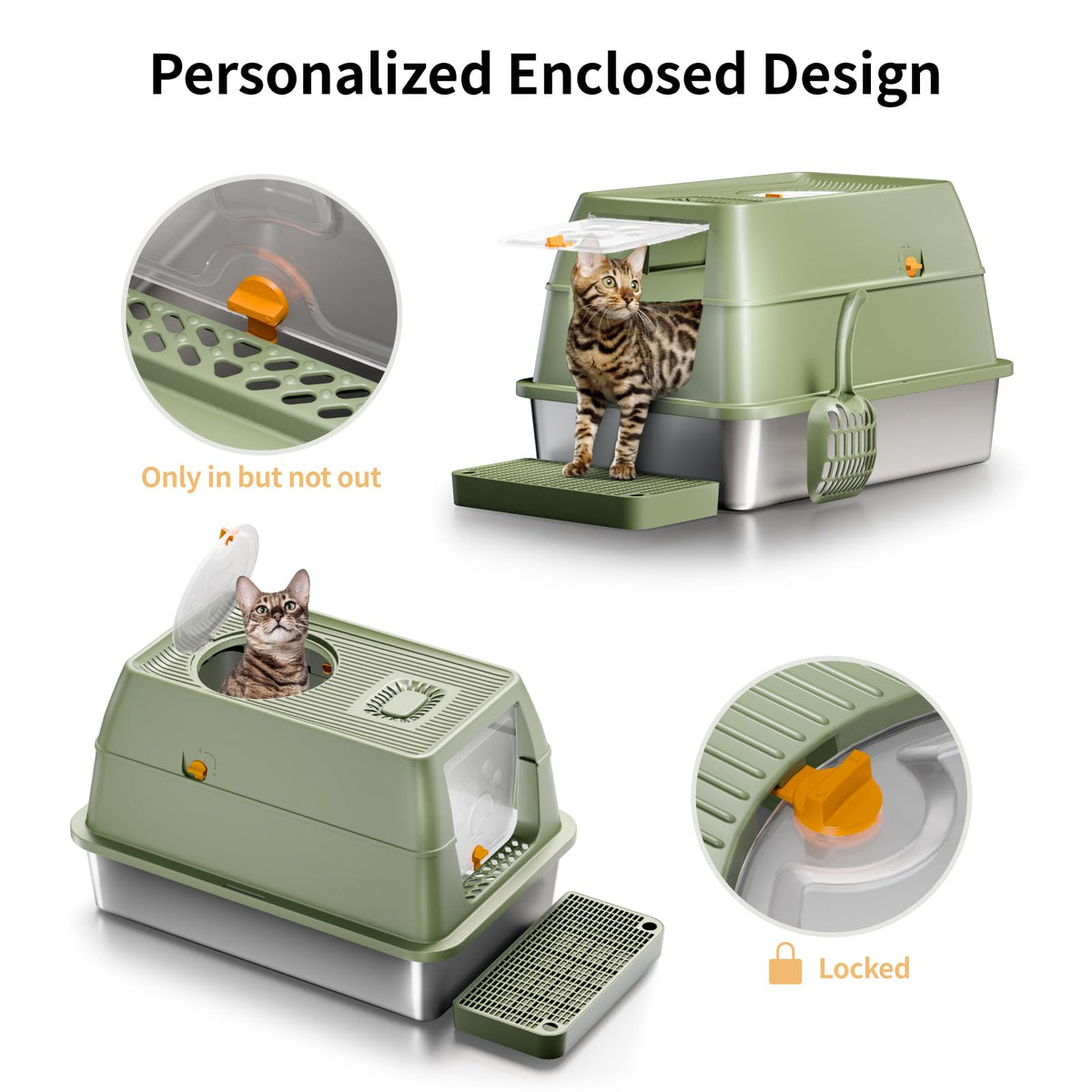 XL Enclosed Stainless Steel Cat Litter Box A104