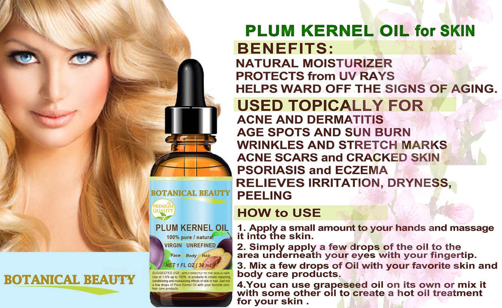 100% Pure Natural Virgin Unrefined Cold Pressed Plum Kernel Oil 1 oz M32214
