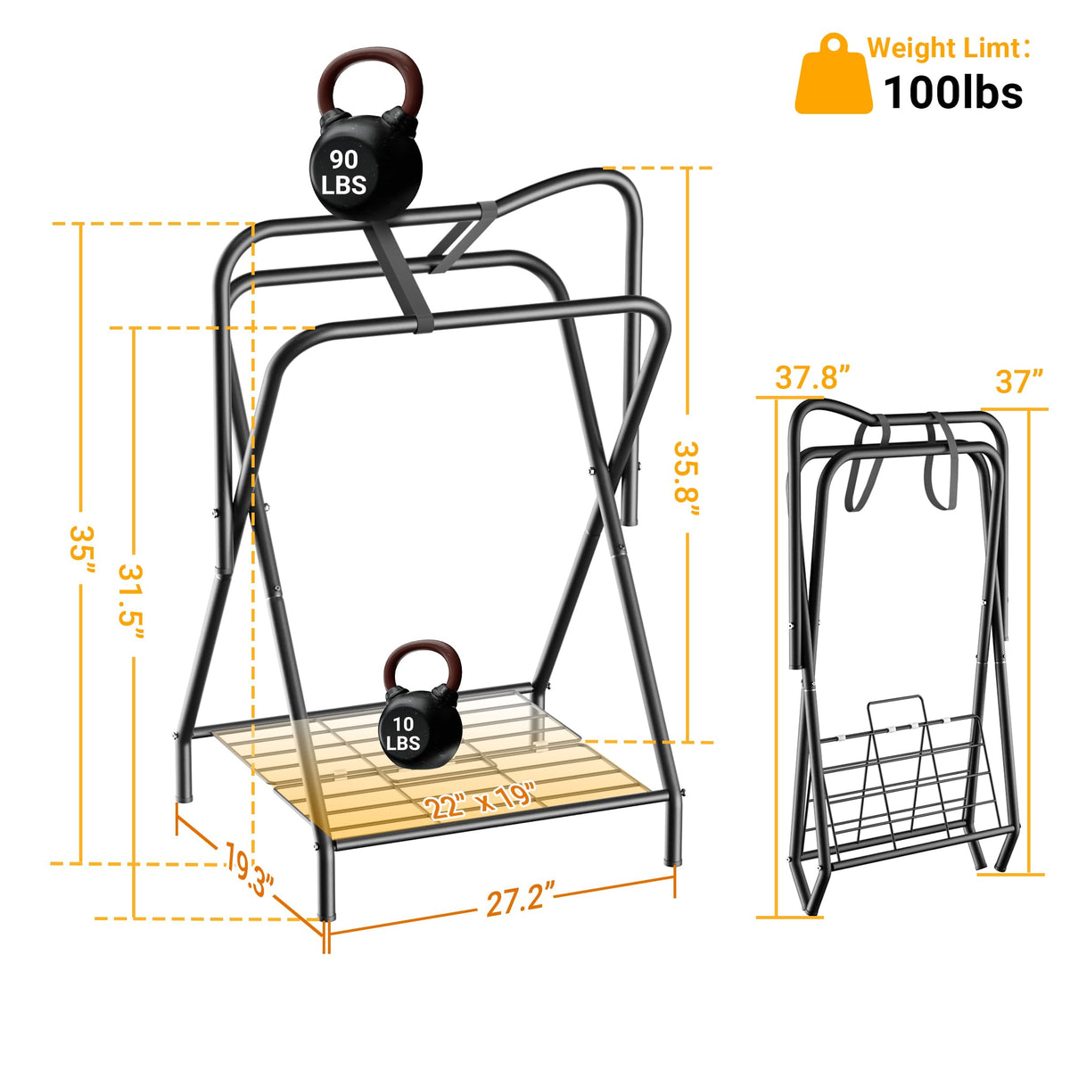 Foldable Saddle Rack with Storage Shelf, Black W490