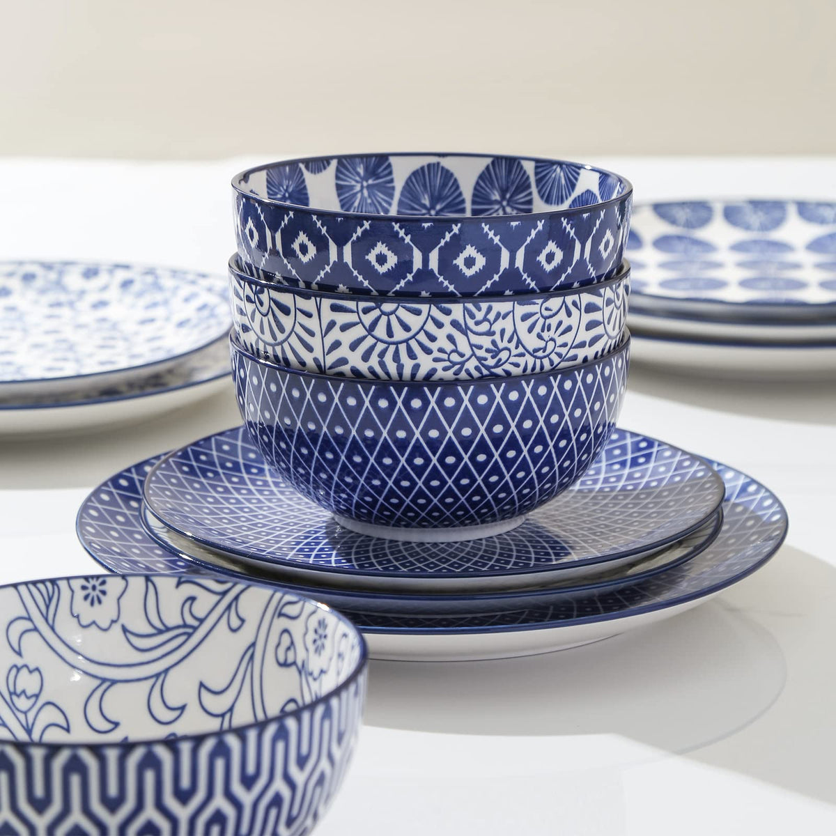 Ceramic Dinnerware Sets 12 Piece + 8 OZ Cappuccino Cup Set with Saucers R9470