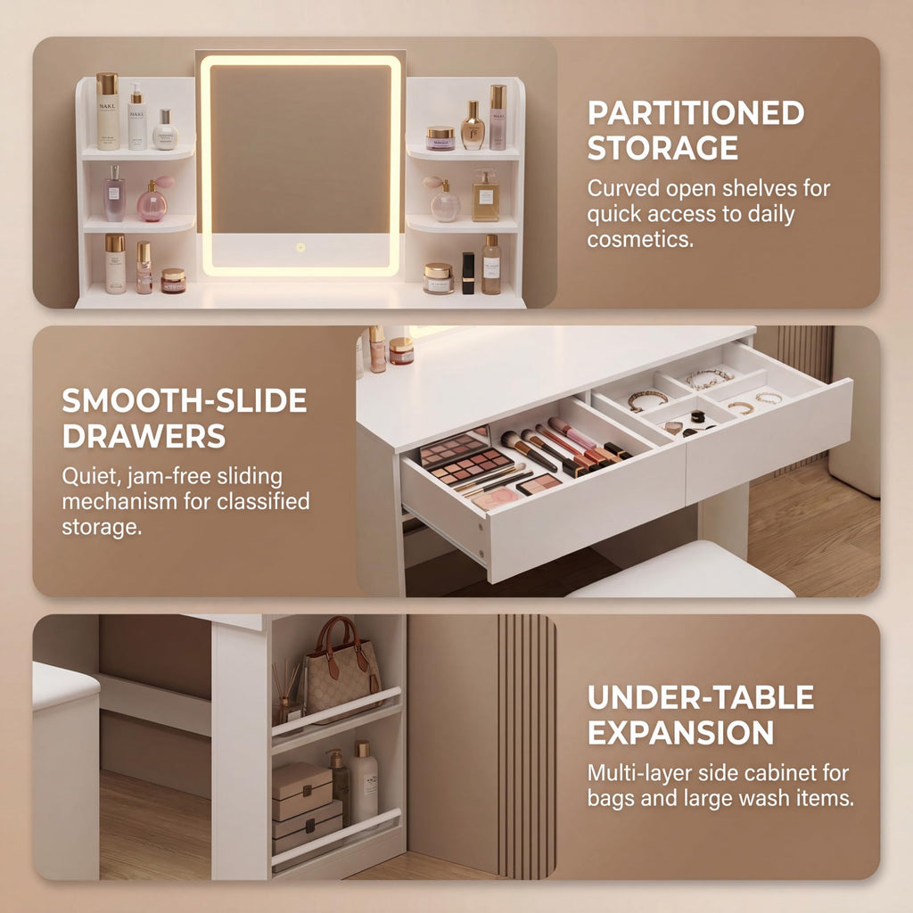 White Vanity Desk Set with LED Mirror P2588