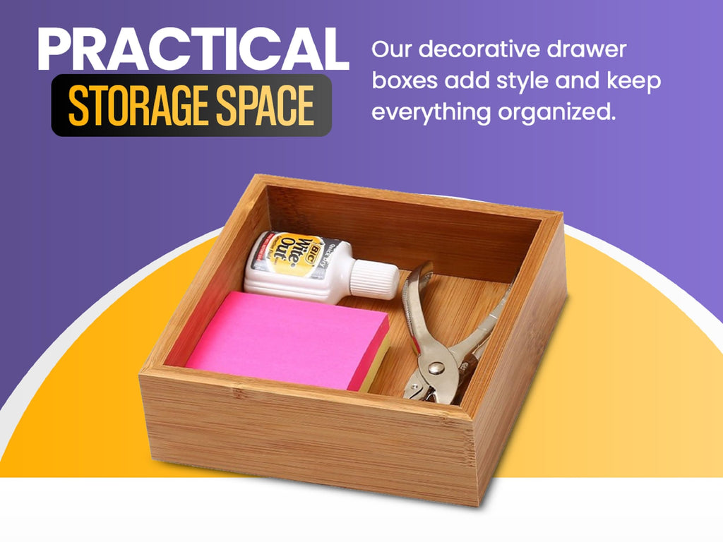 Bamboo Drawer Organizer Storage Box, 2 Pack 6x9x2 inch E83444