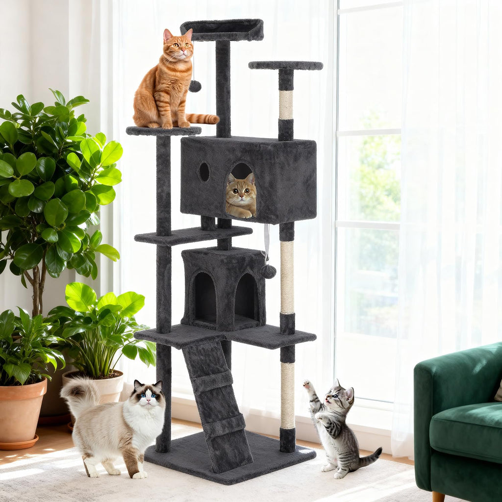 70 Inch Dark Gray Multi-Level Cat Tree with Condo Y219858