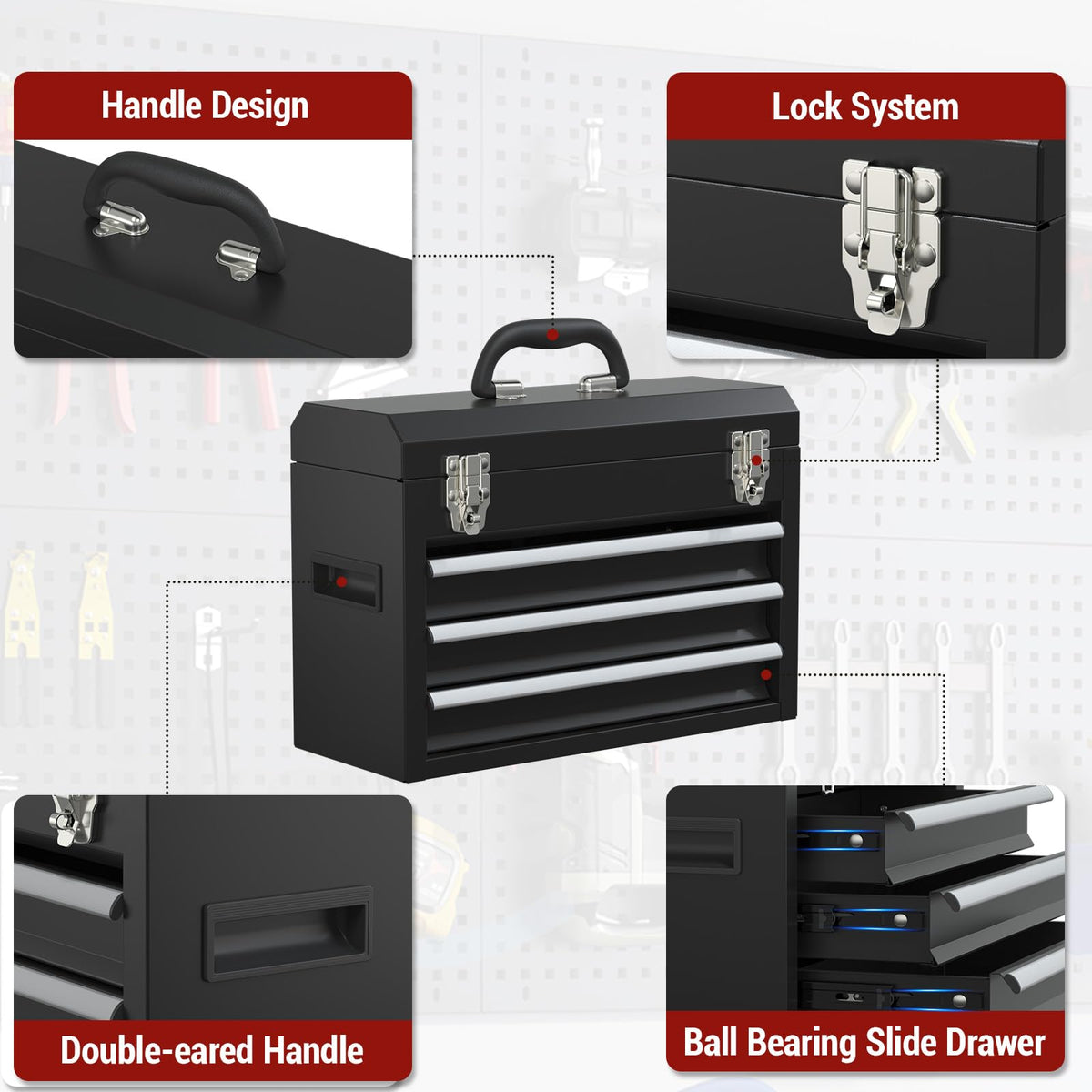 3 Drawer Steel Tool Box with Locking System H966