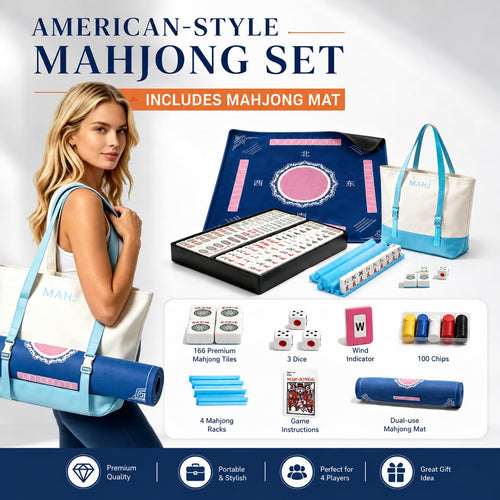 166 Deep Engraved Melamine Mahjong Set with Mat and 4 Racks D1792