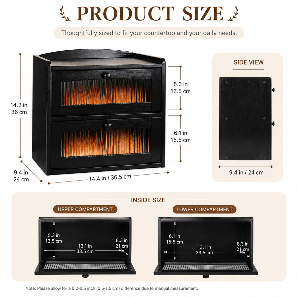 Wooden 2-Tier Bread Box with Window S904441