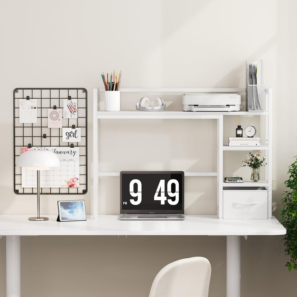 White Wood Desk Shelf with Drawer D319