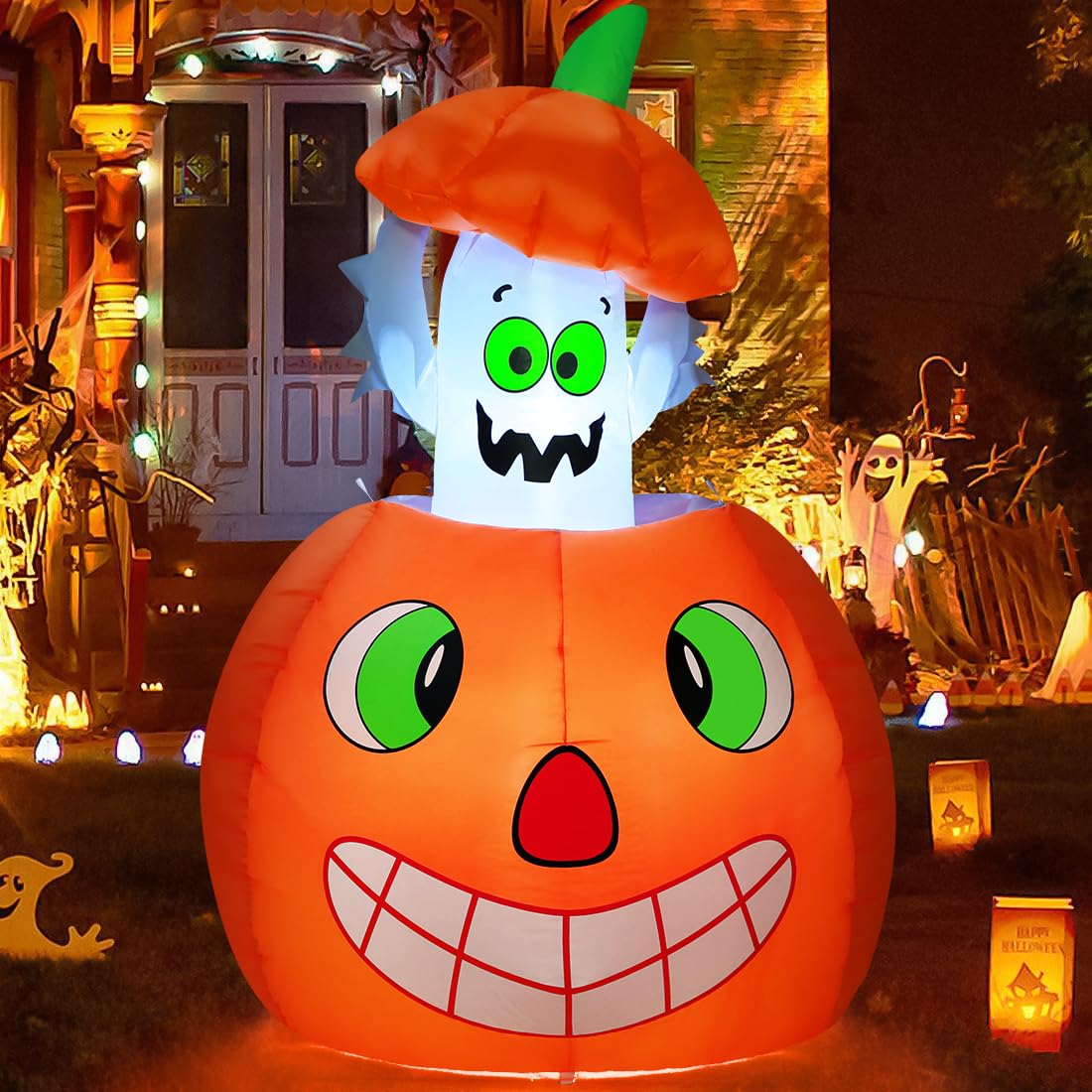 5 FT Animated Pumpkin Ghost Inflatable Outdoor Decoration W7854
