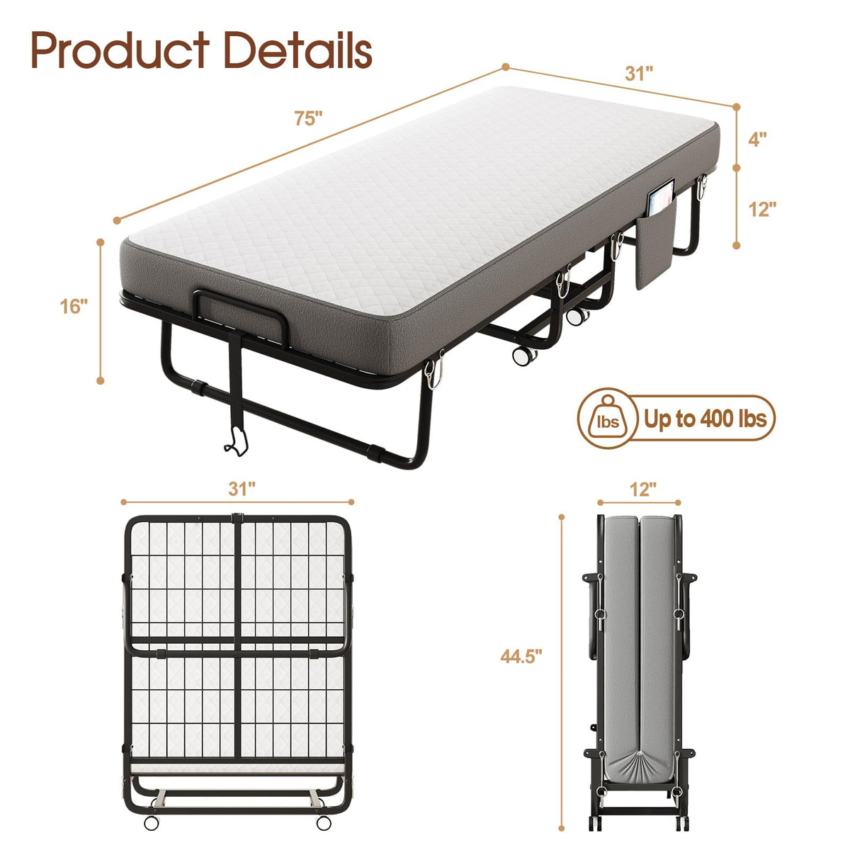 Folding Bed with Memory Foam Mattress A7867