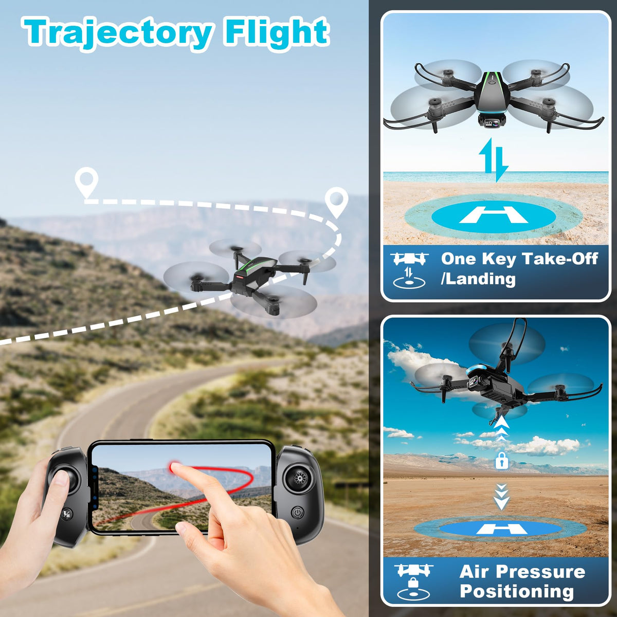 1080P HD Foldable Drone with Camera, 2 Batteries, Carrying Case C161