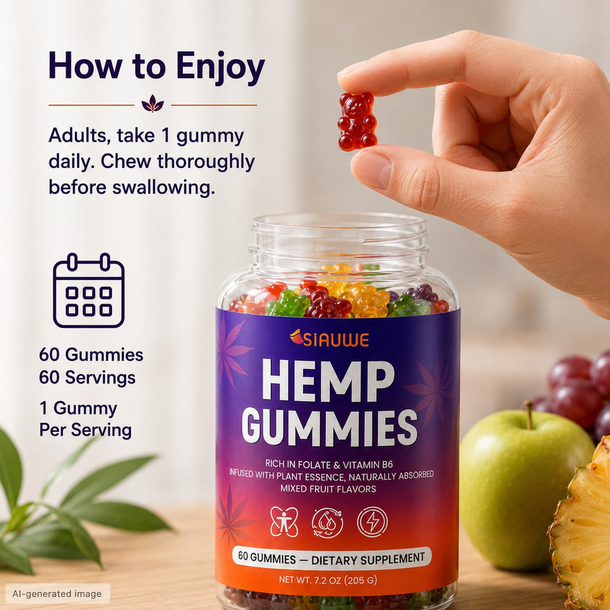 Sugar Free Hemp Gummies 60 Count C916332
