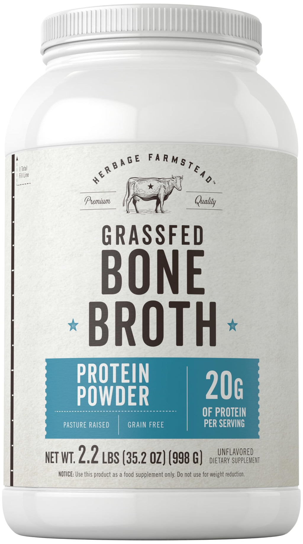 Grass Fed Bone Broth Protein Powder 35.2 oz 20g Protein Non-GMO Gluten Free J931