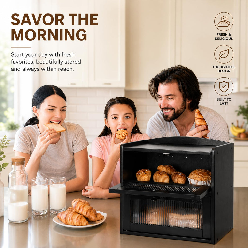 Wooden 2-Tier Bread Box with Window S904441