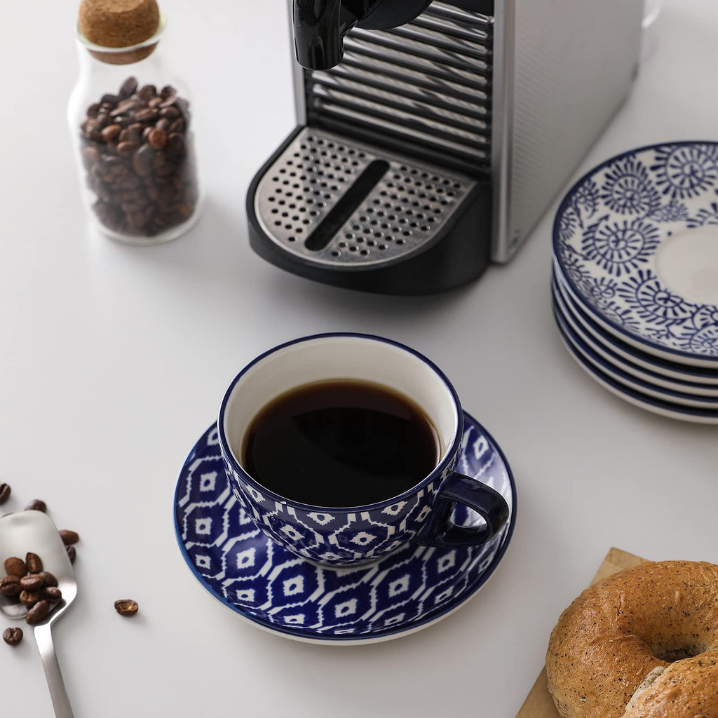 Ceramic Dinnerware Sets 12 Piece + 8 OZ Cappuccino Cup Set with Saucers R9470