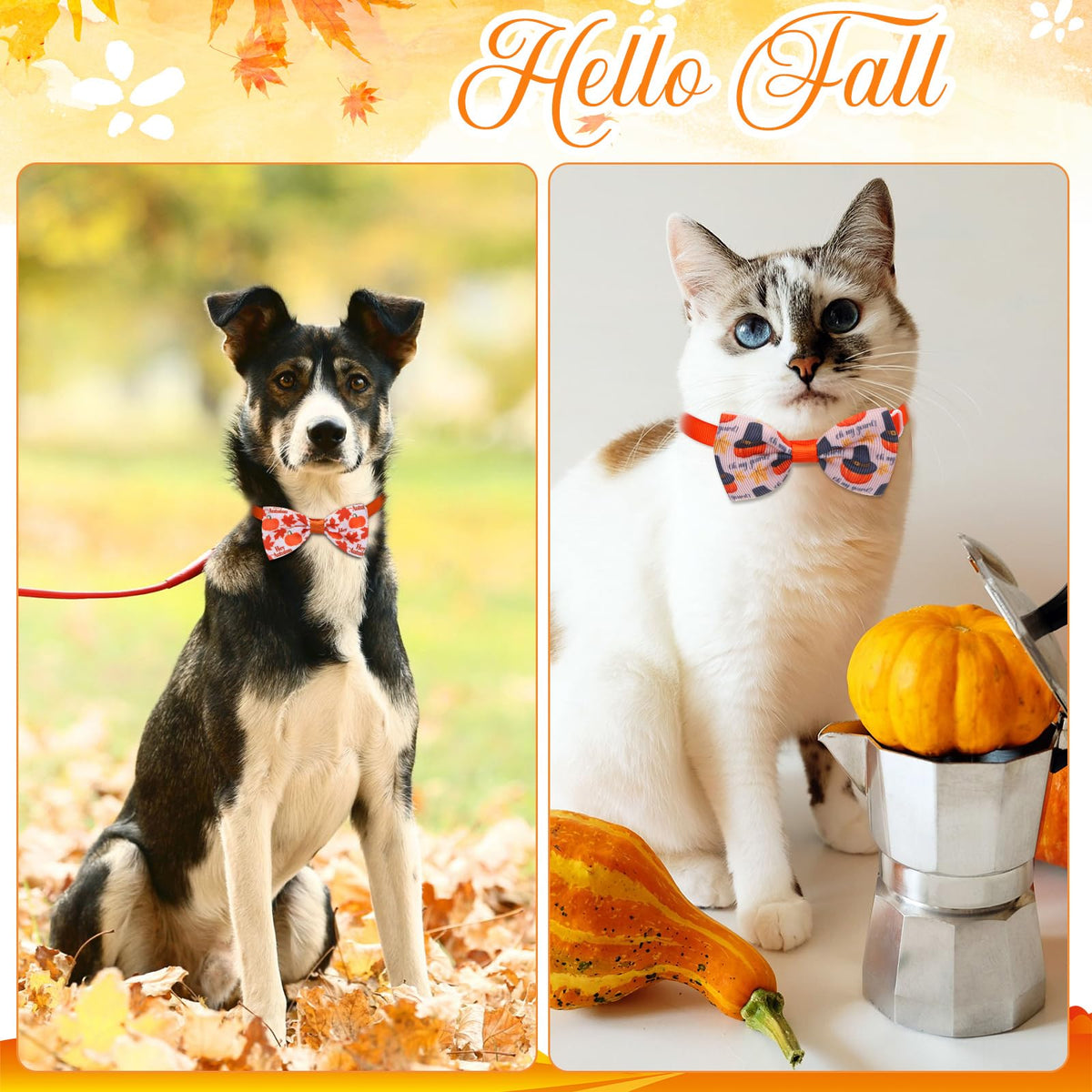 100 Pcs Fall Dog Bow Adjustable Pet Bowtie Collar F8877