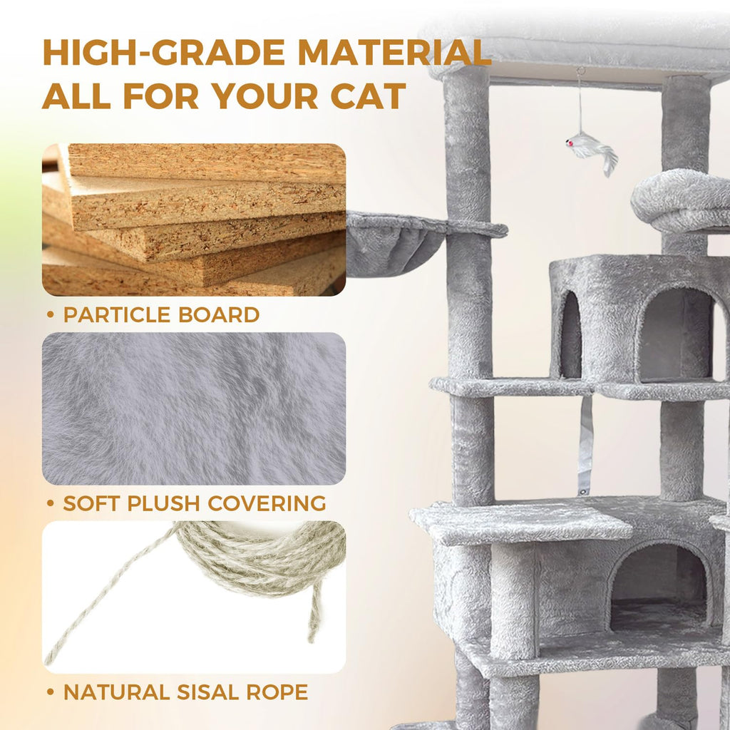 68 Inches Tall Multi-Level Cat Tree with Hammock and Light Gray T928