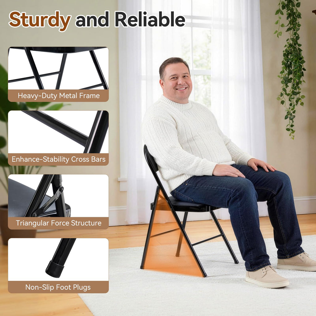 Black Folding Chairs with Padded Seats, 10 Pack I48622