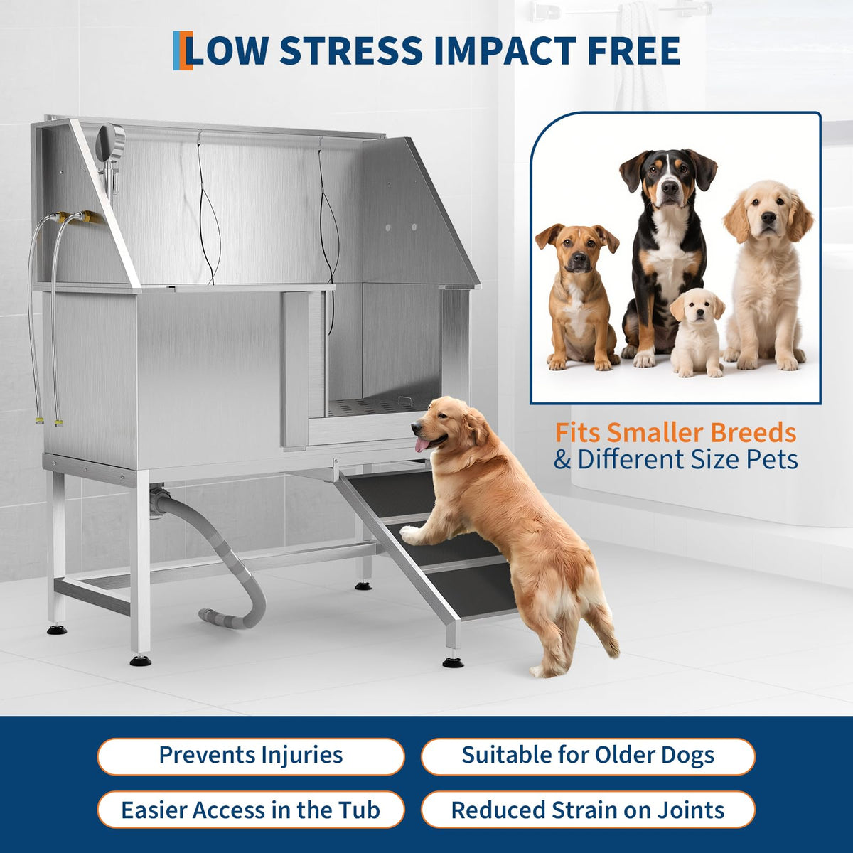 50 Inch Stainless Steel Dog Washing Station with Non-Slip Ramp P5729