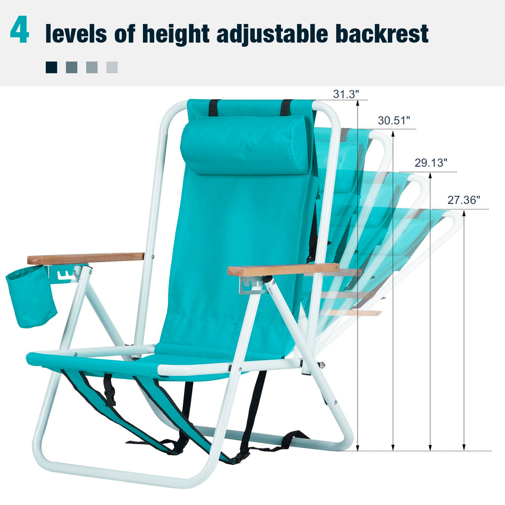 2 Pack Green Portable Folding Beach Chair with Cup Holder K8229