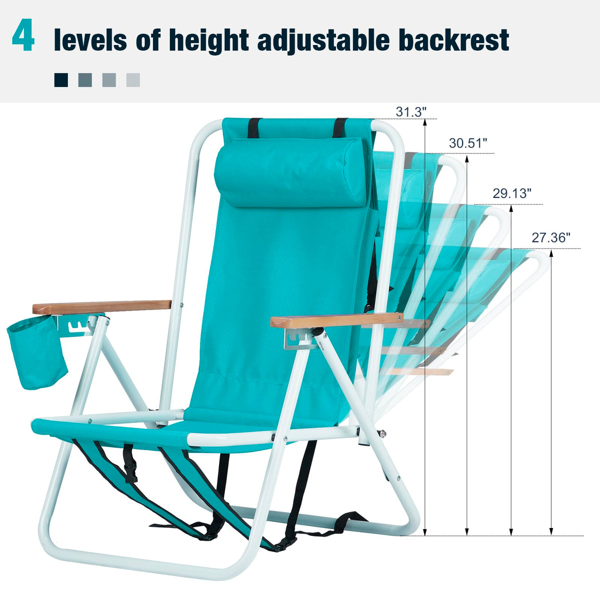 2 Pack Green Portable Folding Beach Chair with Cup Holder K8229