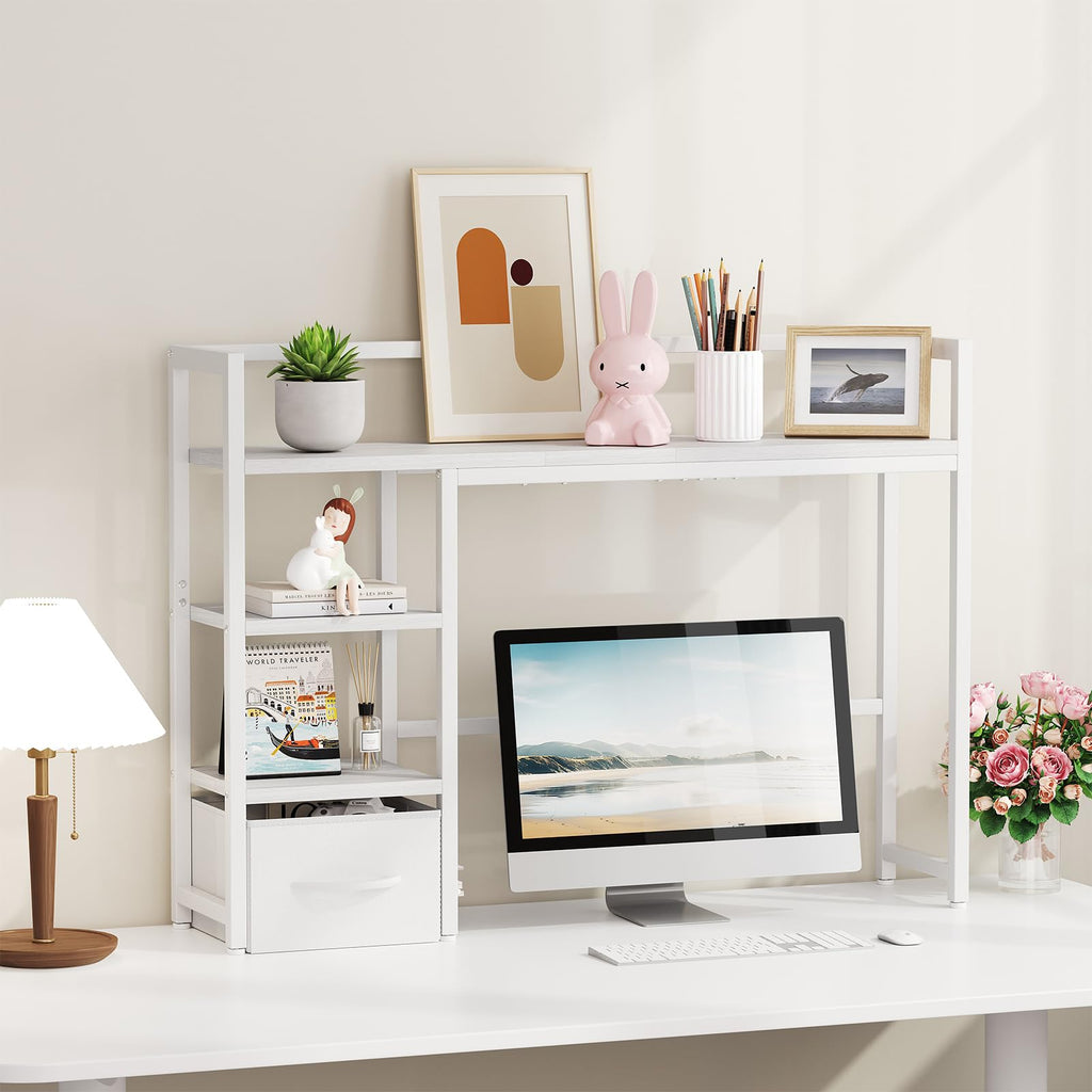 White Wood Desk Shelf with Drawer D319
