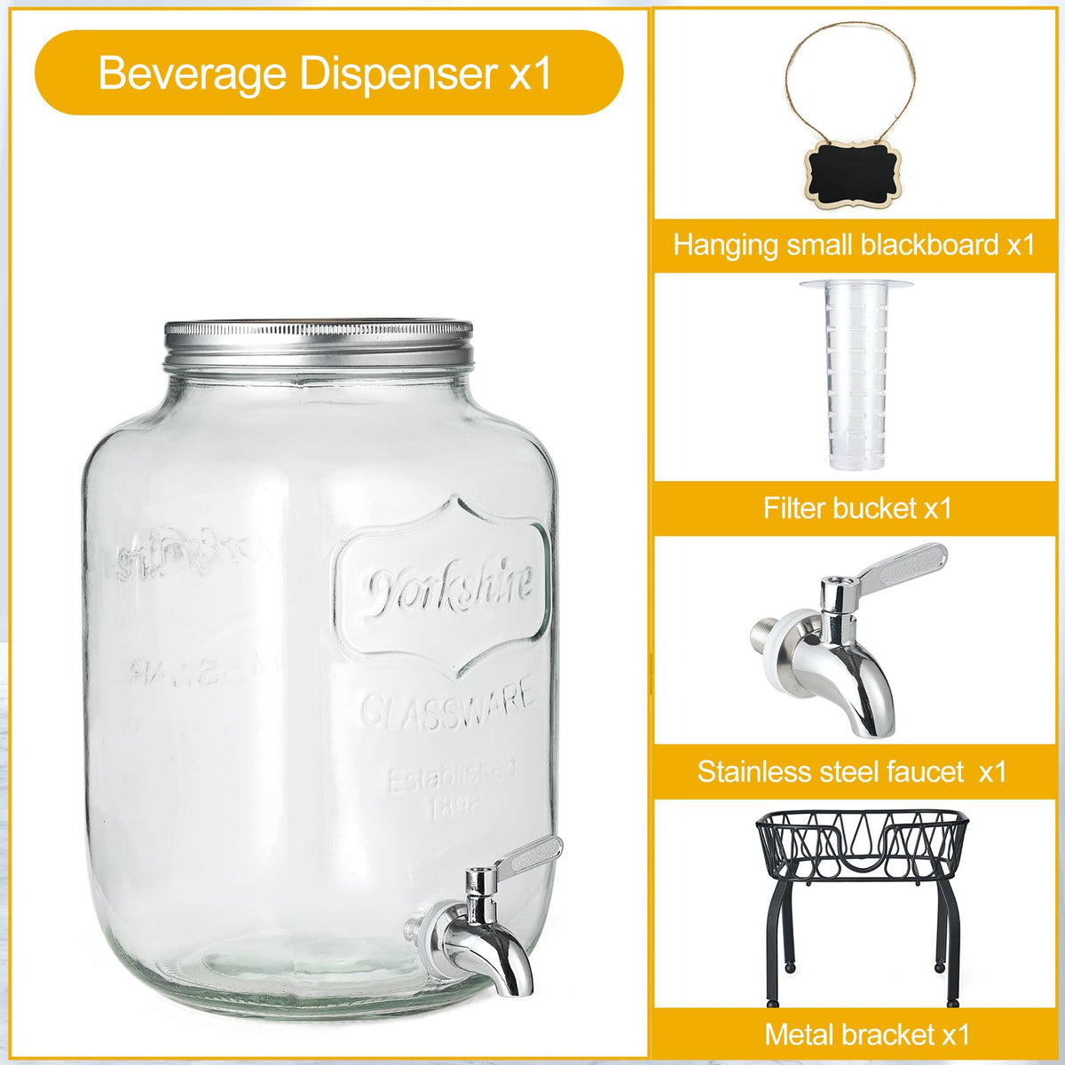 2 Gallon Glass Beverage Dispenser with Stand & Fruit Infuser G912187