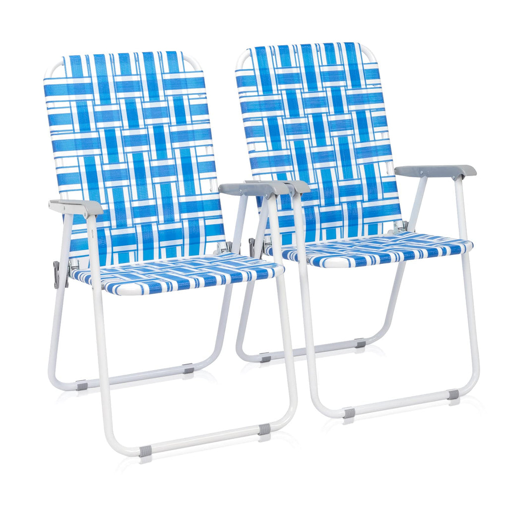 Blue Webbed Folding Lawn Chairs Set of 2 Z5549