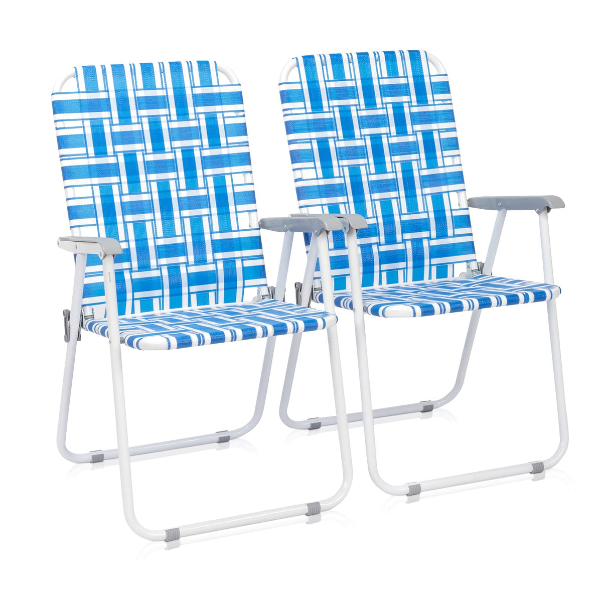 Blue Webbed Folding Lawn Chairs Set of 2 Z5549