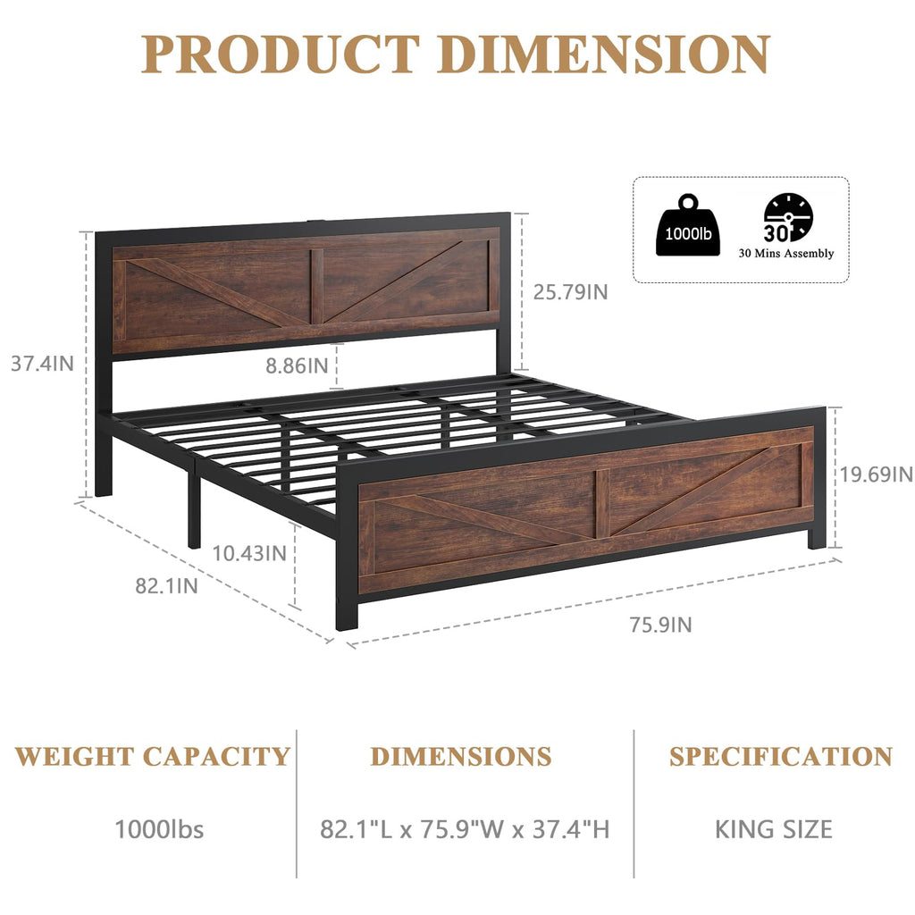 King Size Led Bed Frame with USB Charging Station L9809