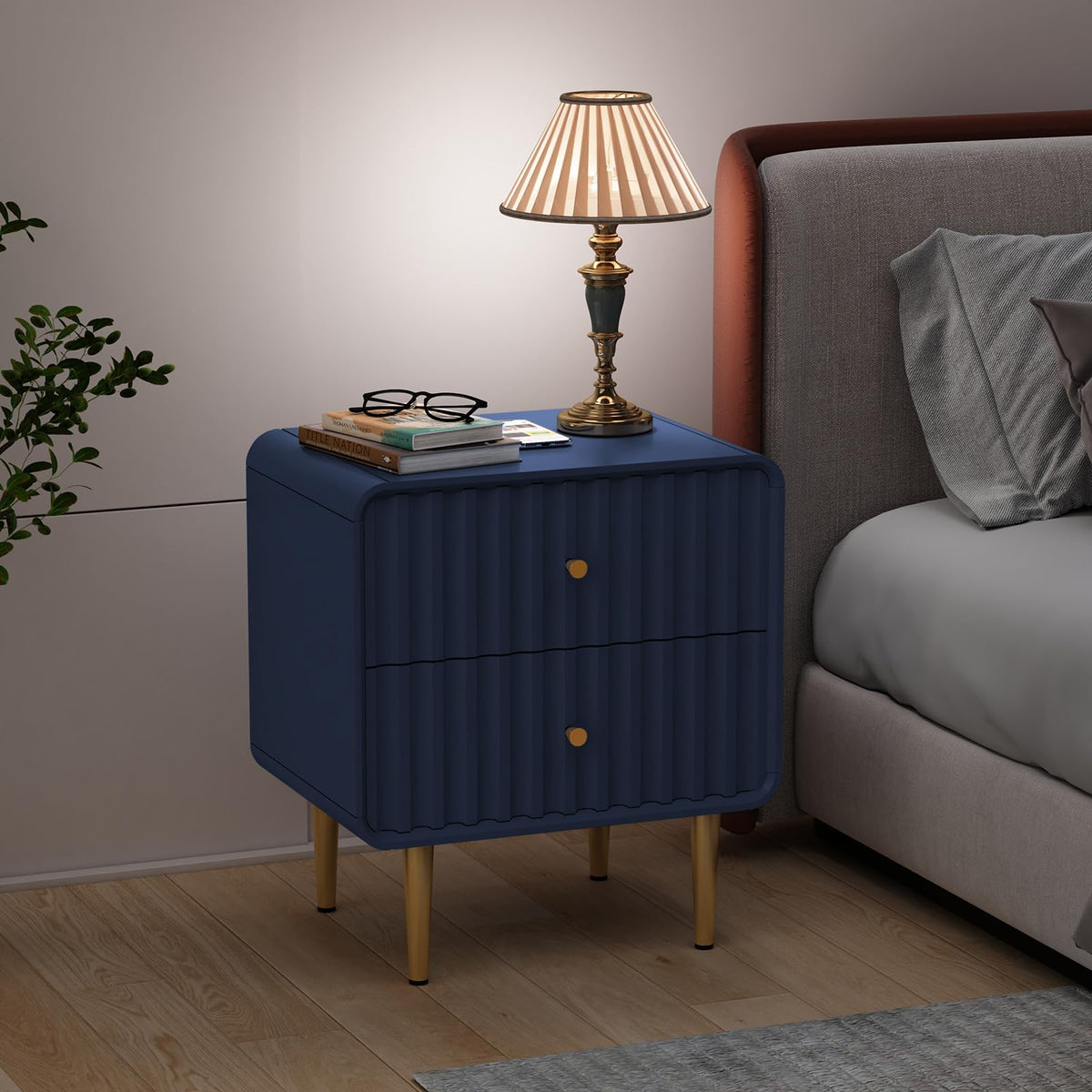 Blue 2 Drawer Wood Nightstand Set of 2 O379