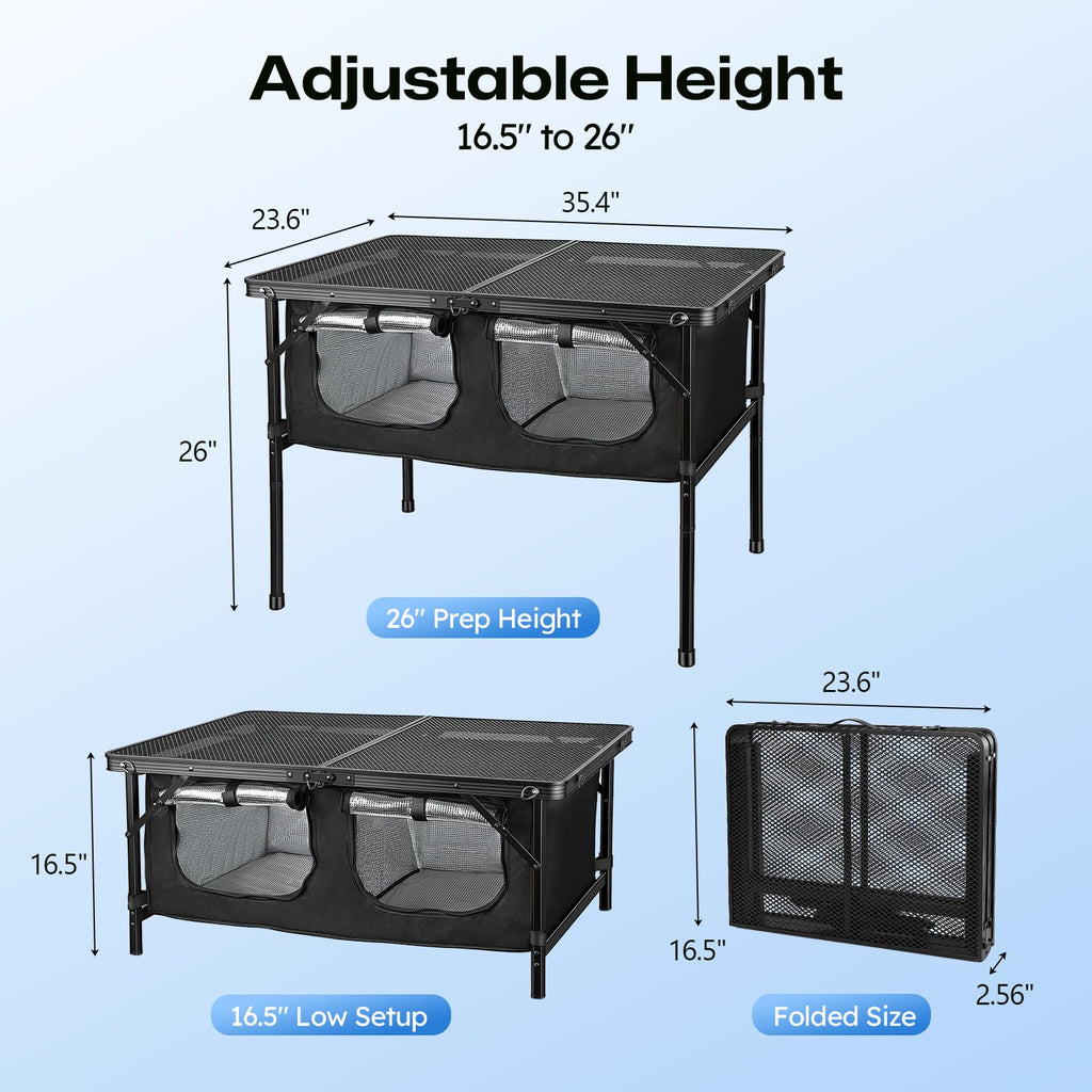 Folding Camping Table with Storage and Cooler Bag O283