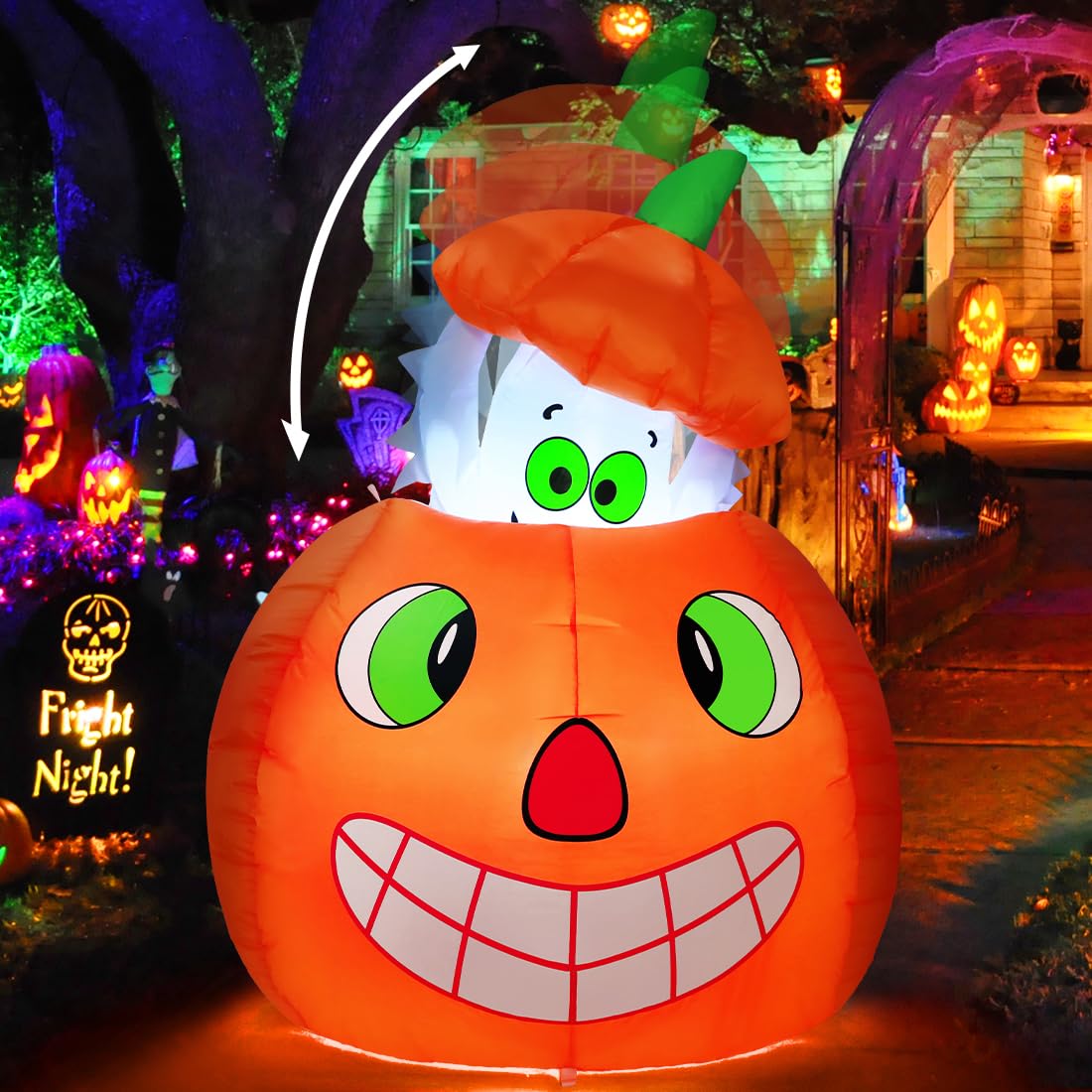 5 FT Animated Pumpkin Ghost Inflatable Outdoor Decoration W7854