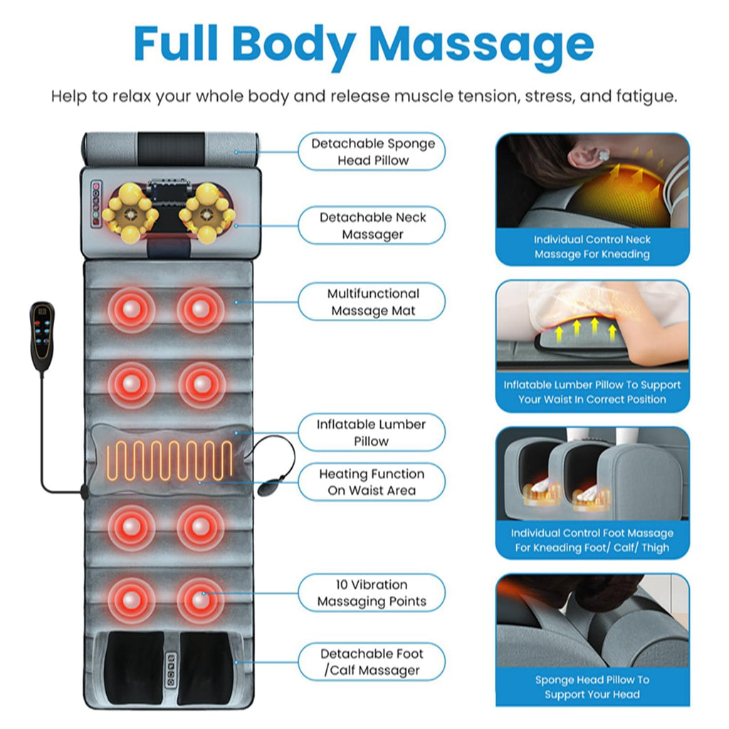 Full Body Electric Heating Vibration Massage Mat Cushion N5889