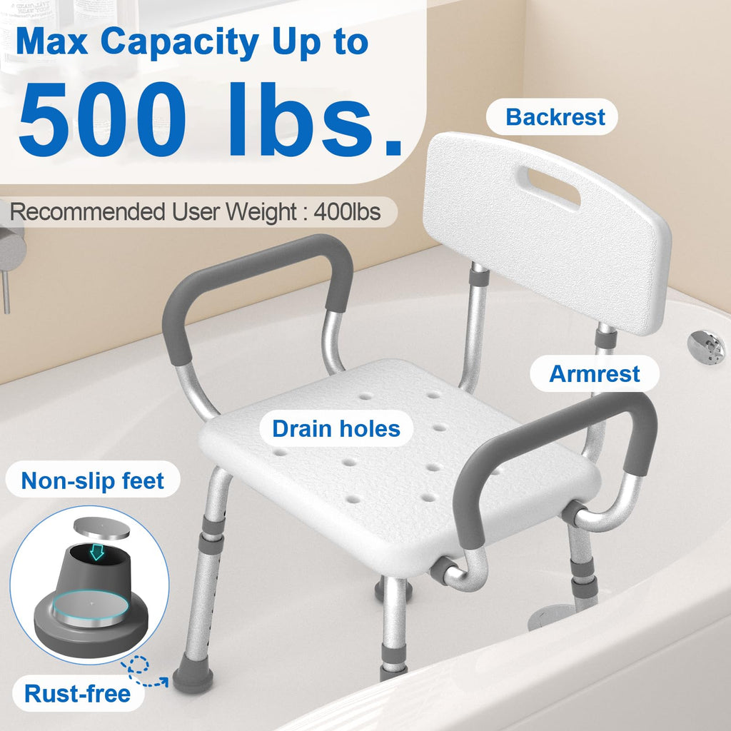 Shower Chair with Arms and Back and Bedside Commode with Padded Seat and Backrest A233