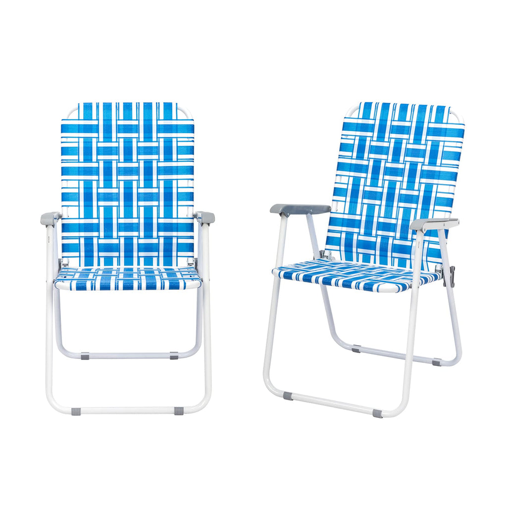 Blue Webbed Folding Lawn Chairs Set of 2 Z5549