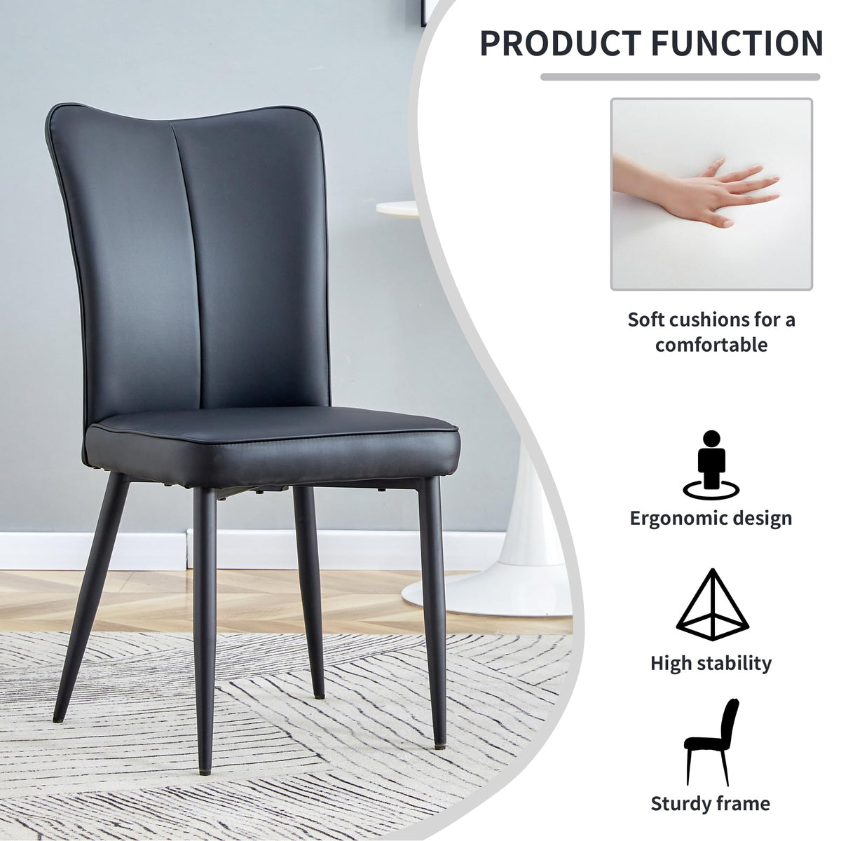 Black Faux PU Leather Dining Chairs Set of 4 A36122