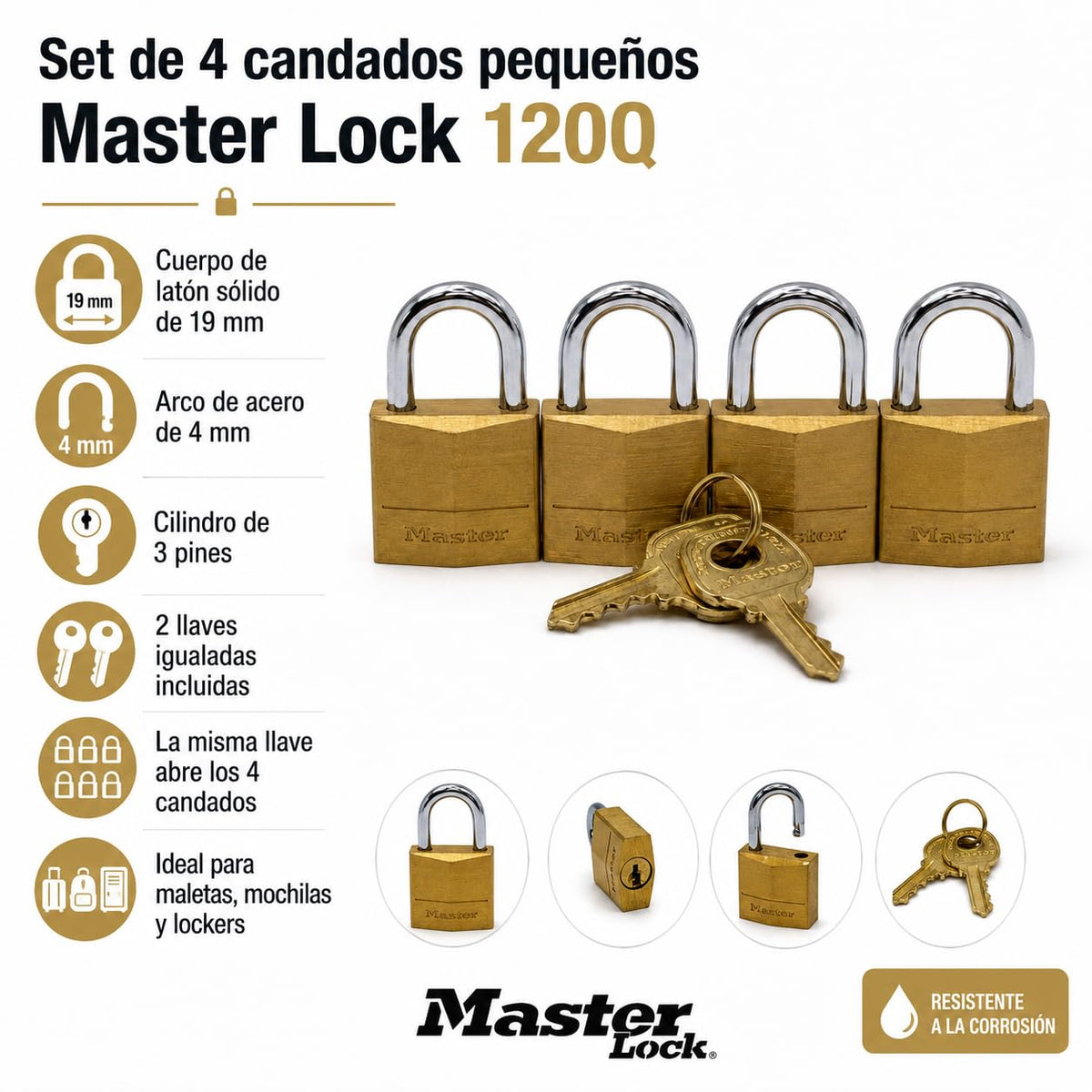 Solid Brass Padlock, 3/4 in. Wide O262211