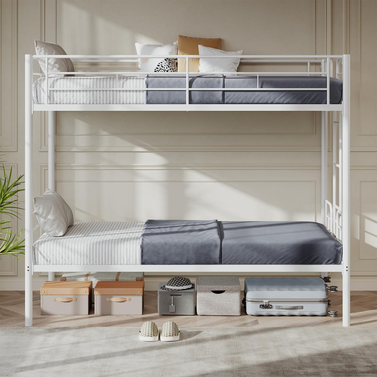 Metal Bunk Bed Twin Over Twin with Ladder and Guardrail Z804180