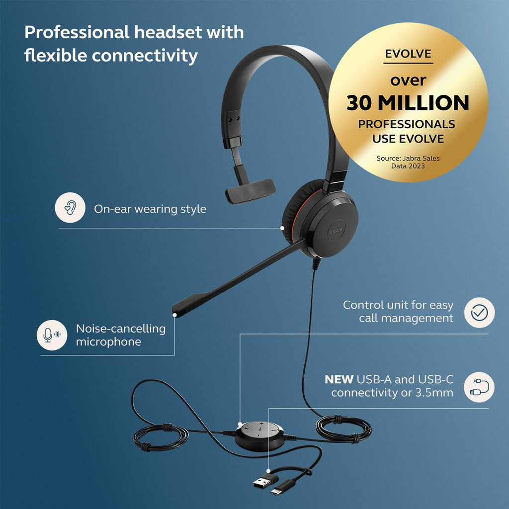 Wired Single-Ear Headset with Mic, Noise-Canceling Microphone, Black R564